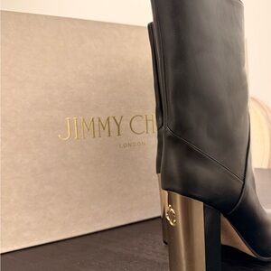 Jimmy Choo Black and Gold Heeled Boots with box